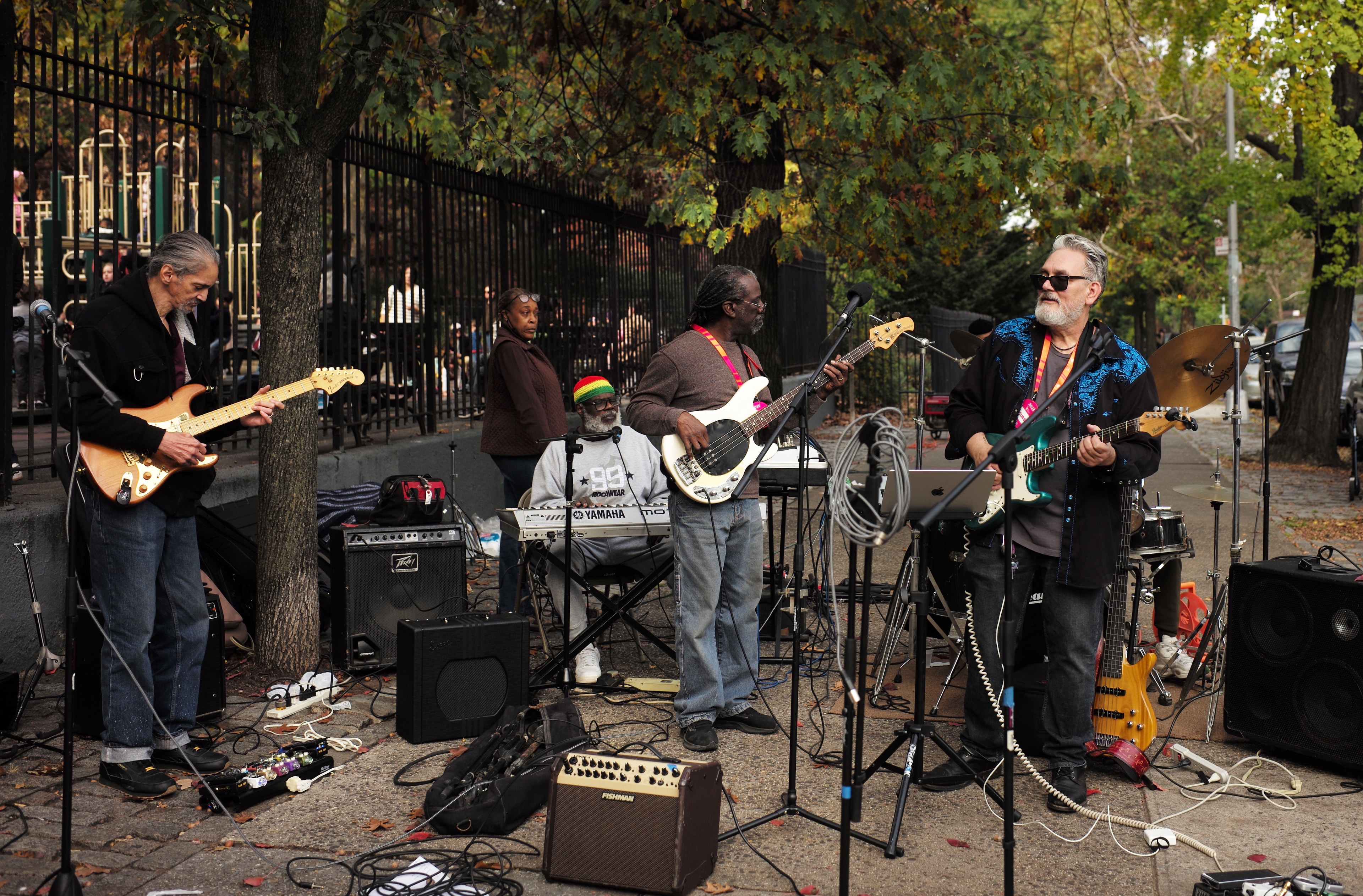 Live band performing outdoors in the city